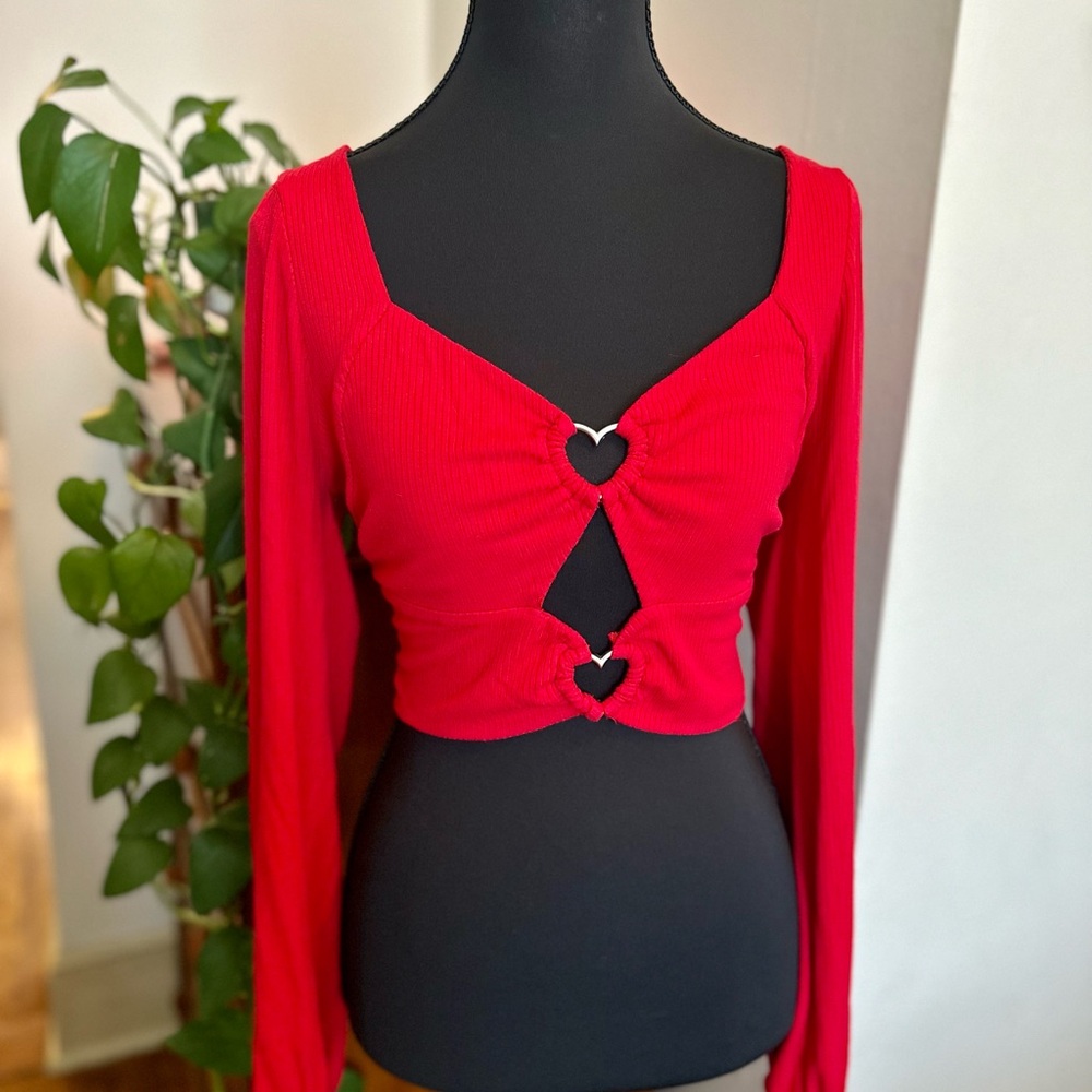 Madden Girl Red Heart Cutout Crop Top